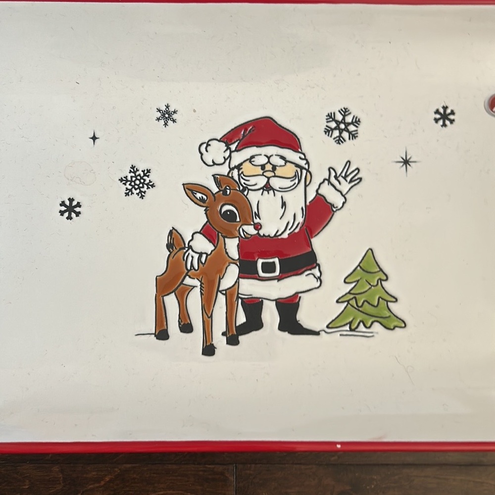 Set Of 2 Rudolph the Red Nose Reindeer and Santa Dinner Platter New - Picture 2 of 2